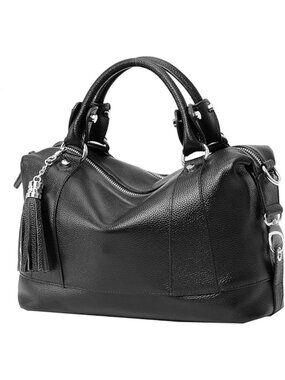 Women's Black Genuine Leather Purse Satchel Tote Bags Cross-body Handbags